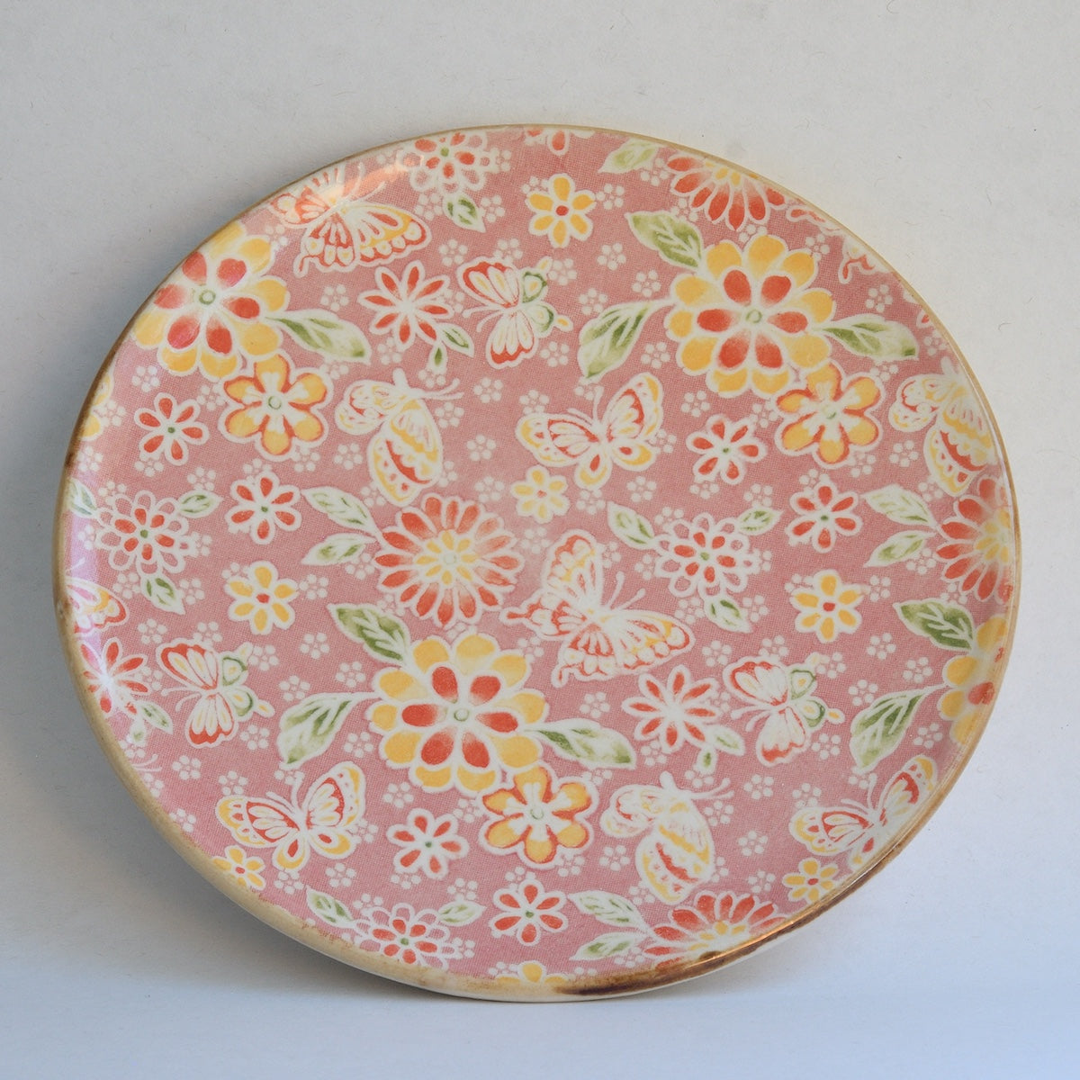Pink Florals and Butterflies Plate (small)