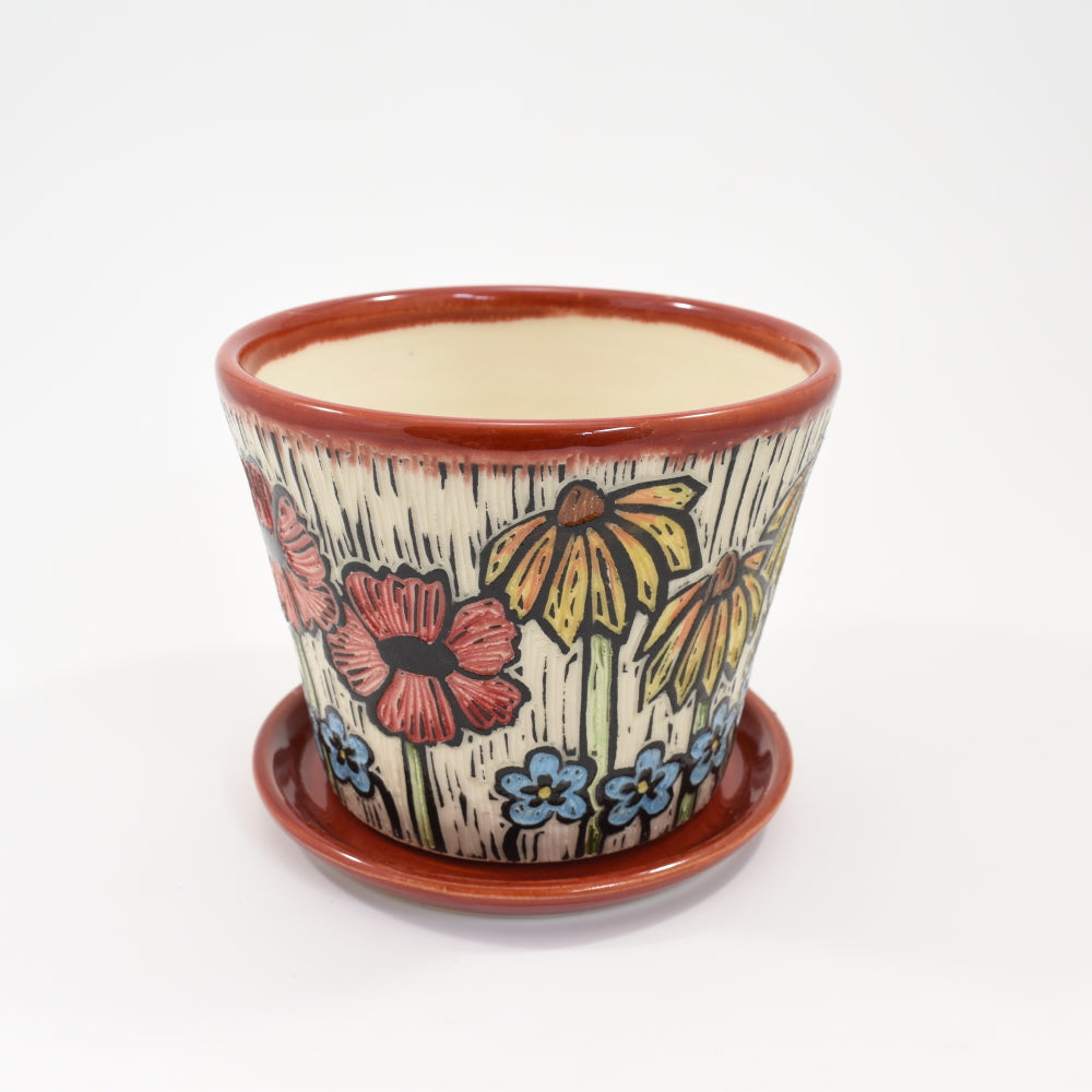 Plant Pot Medium - Spring flowers, red