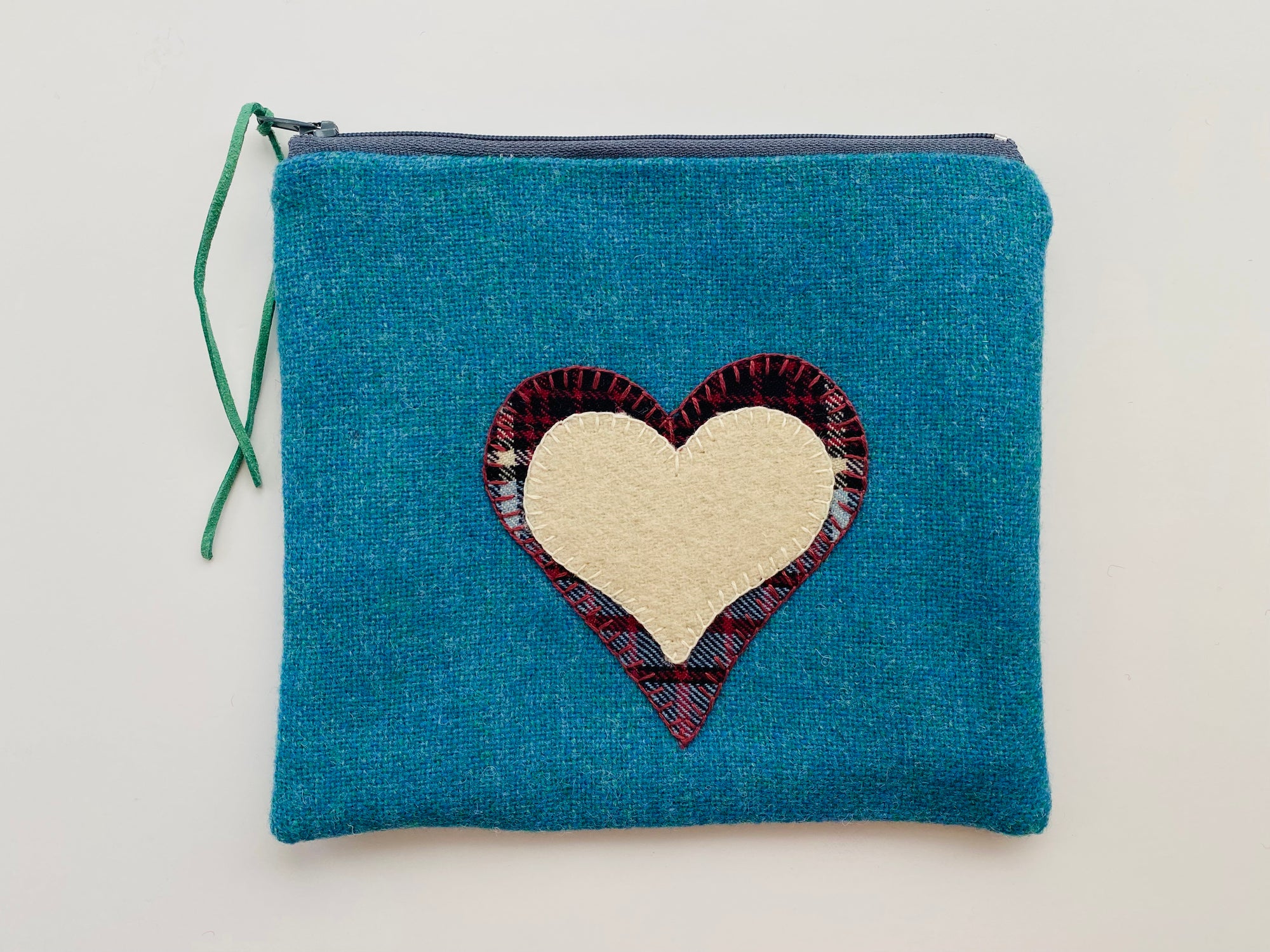 Turquoise Pouch - White Heart