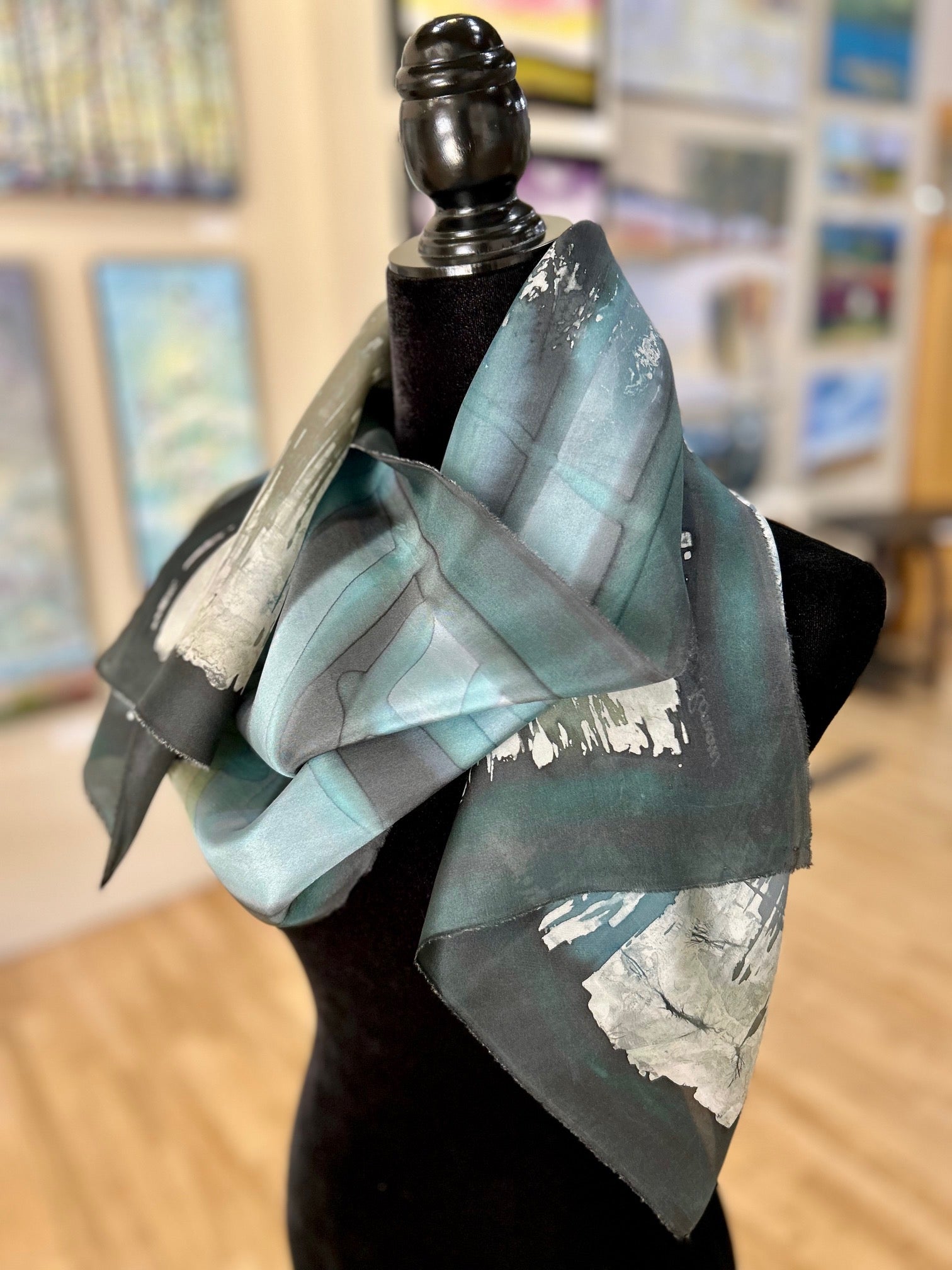 Batik Scarf - Deep Green/Grey & Heather