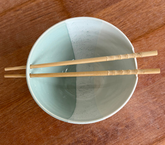Noodle Bowl - Sea Glass & White