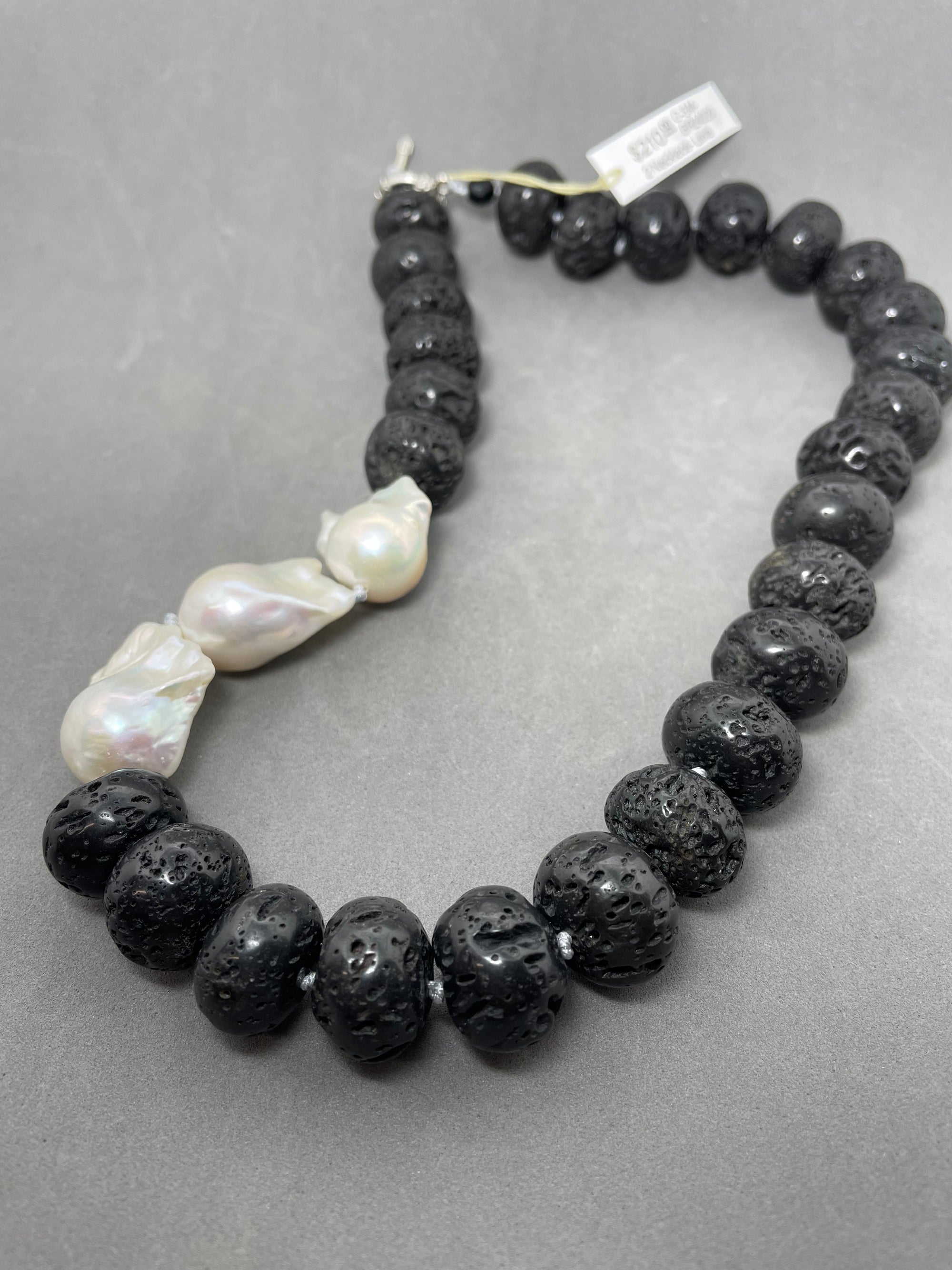 Necklace- Lava Stone, Baroque Pearl