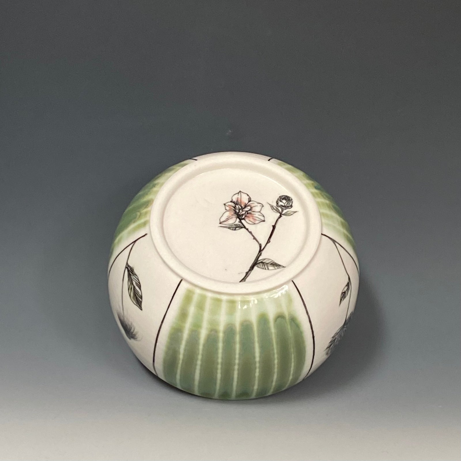 Bowl - Green Striped Floral