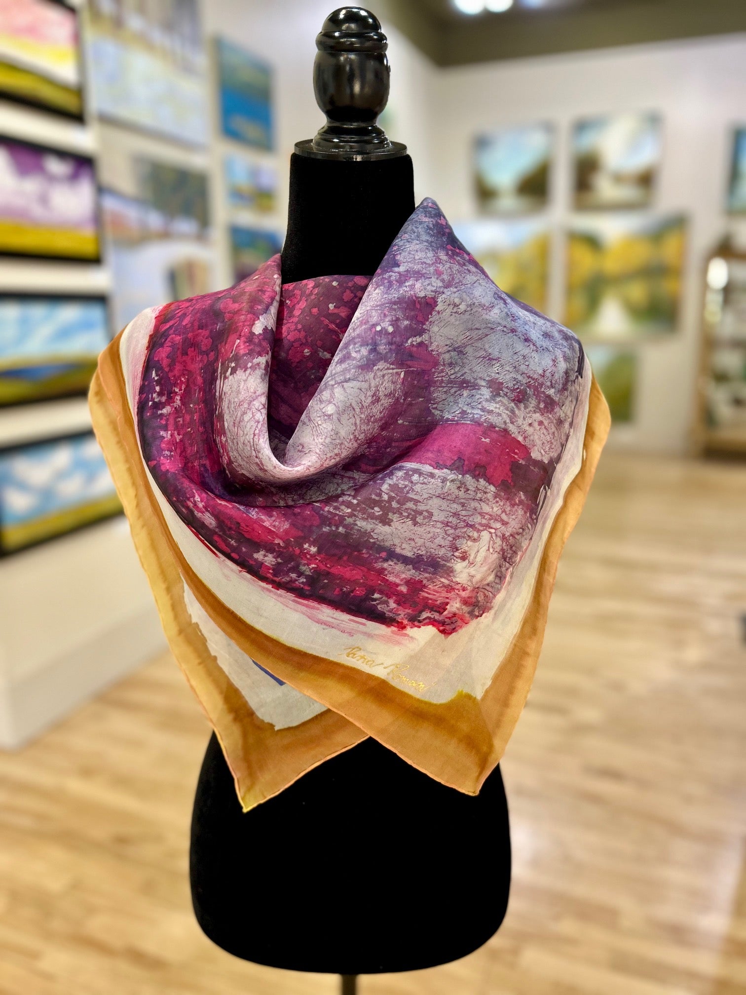 Batik Scarf - Alberta Sunset Colours with Golden Border