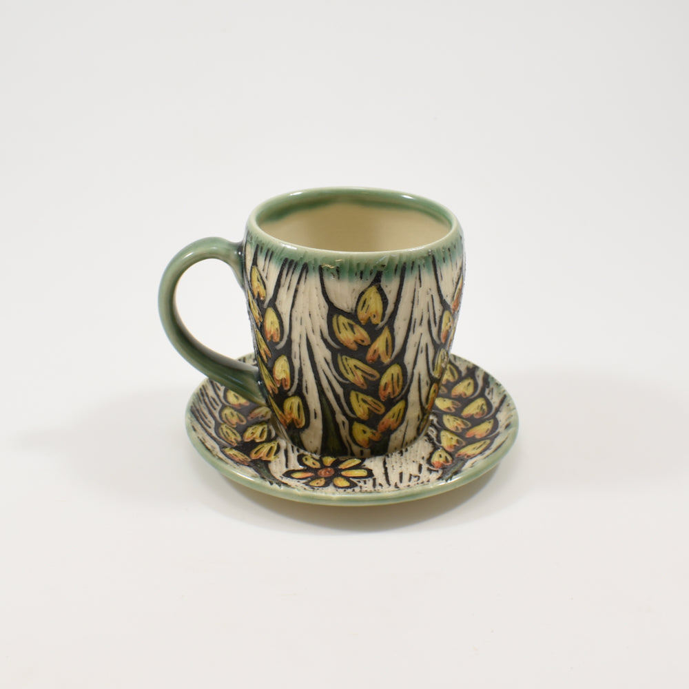 Espresso Cup & Saucer - Spring flowers, green