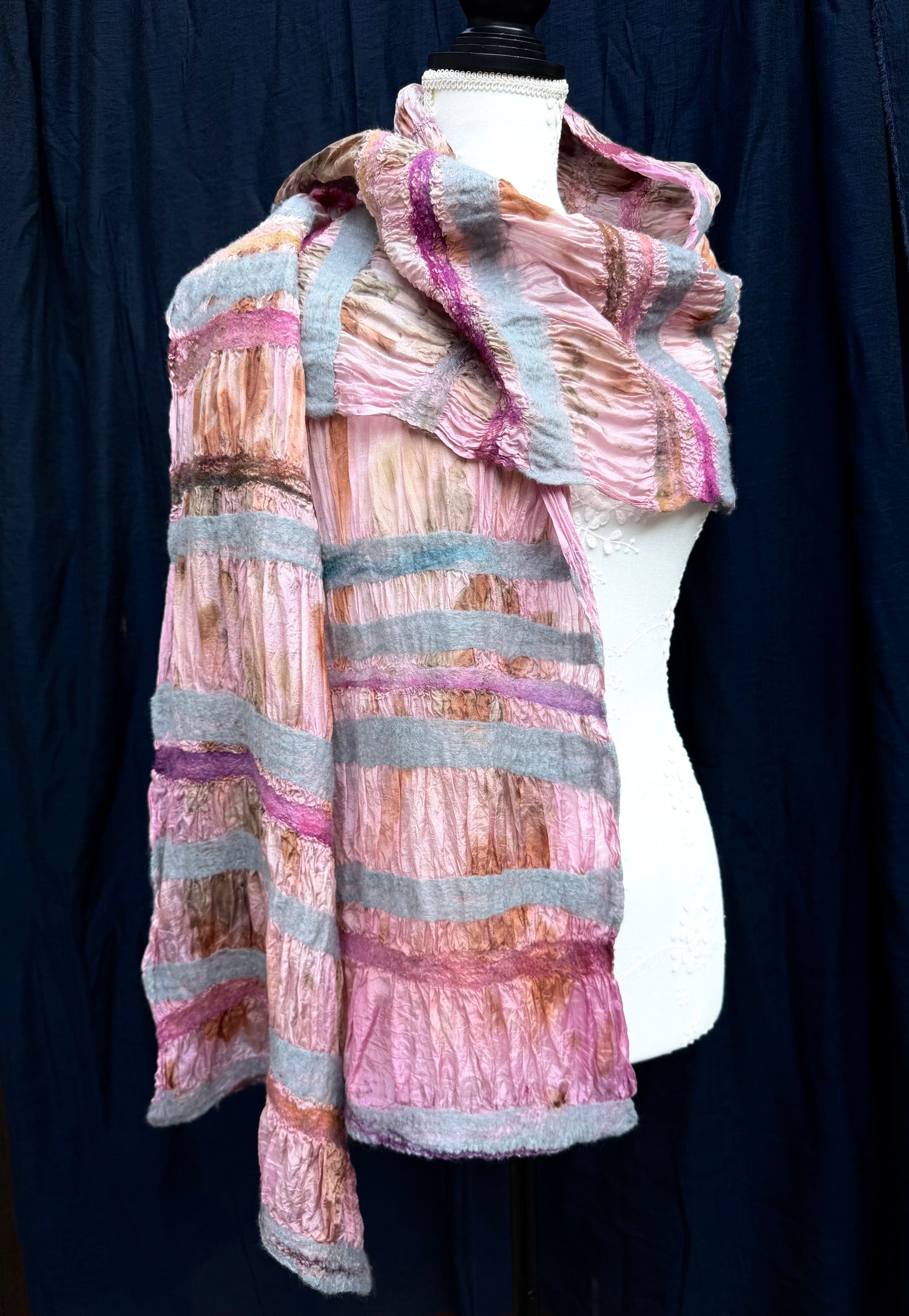 Scarf - Pink Nuno Felted Silk Striped