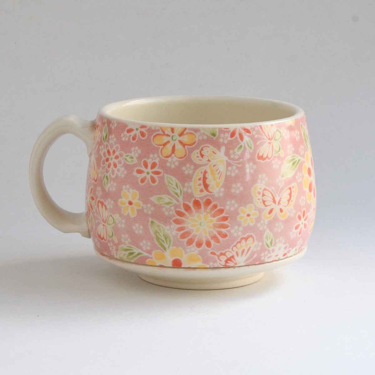 Round Mug - Pink Florals and Butterflies