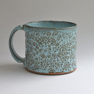 Medium Turquoise Floral Mug