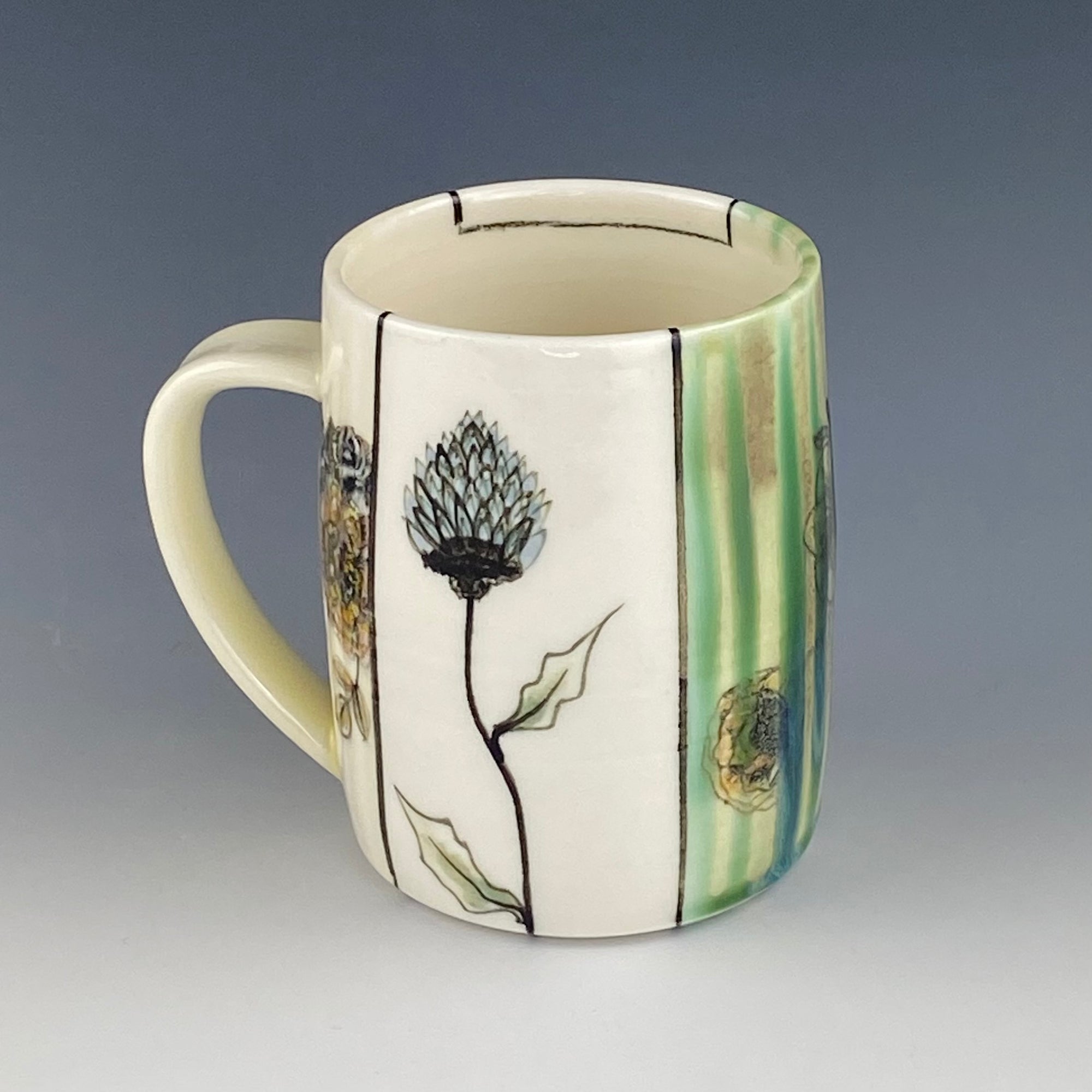 Green Striped Floral Mug 4