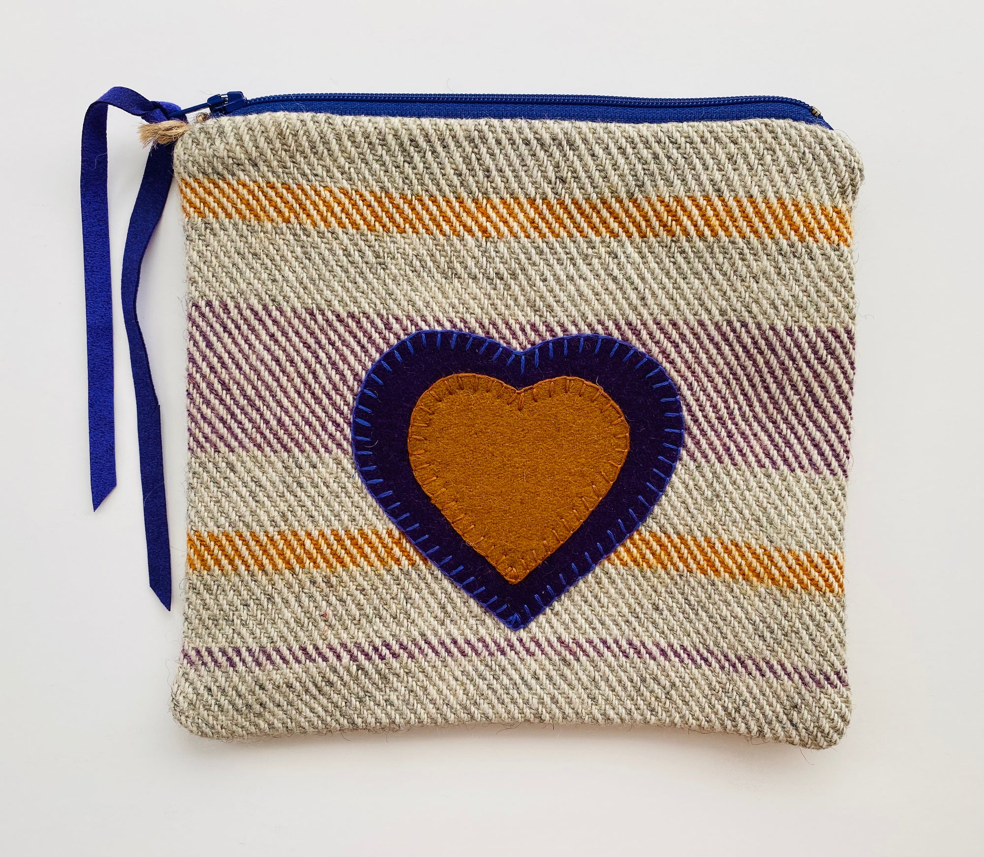 Grey Tweed Pouch with Purple Heart