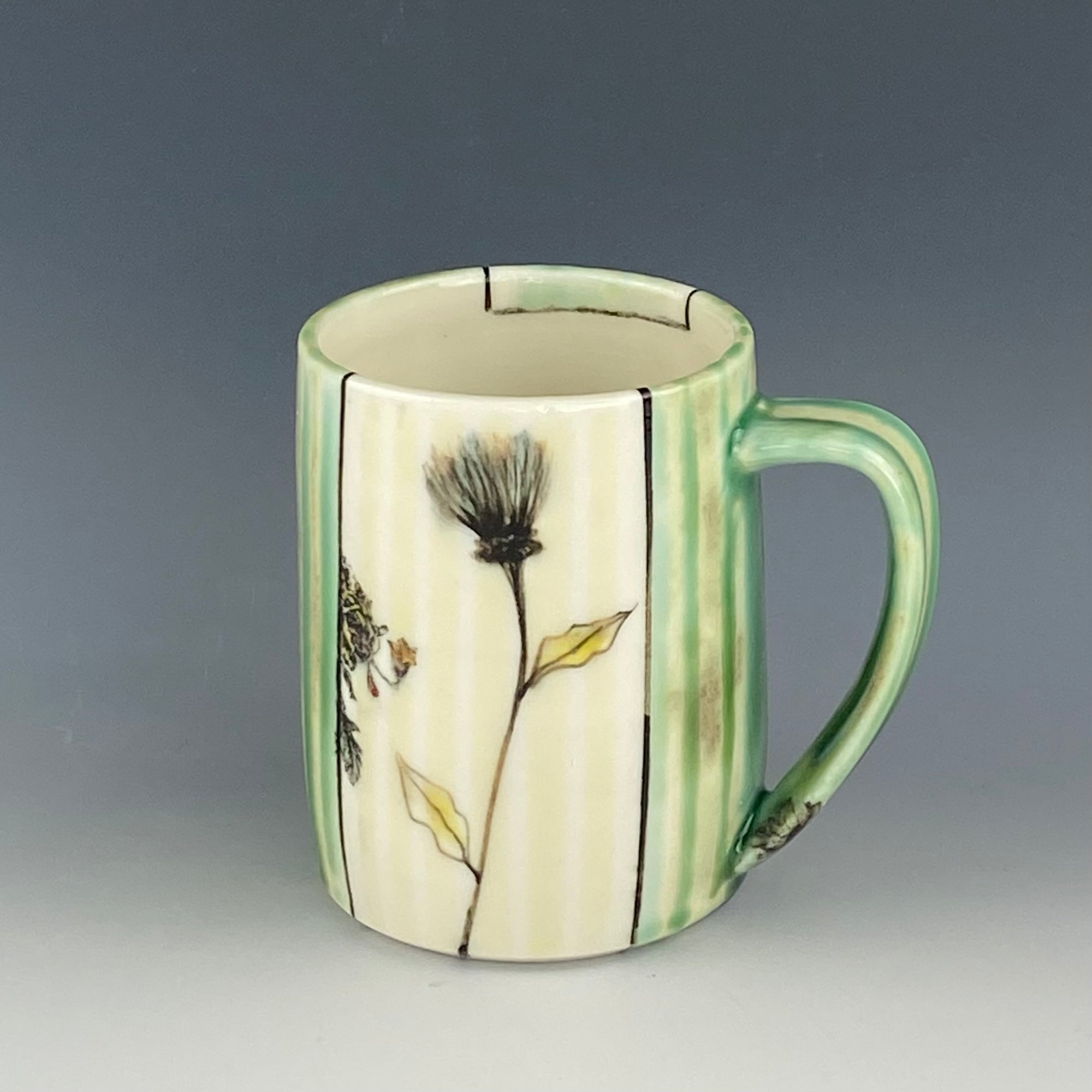 Green Striped Floral Mug