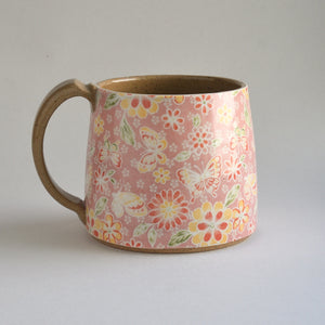 Rustic Medium Mug - Pink Florals and Butterflies