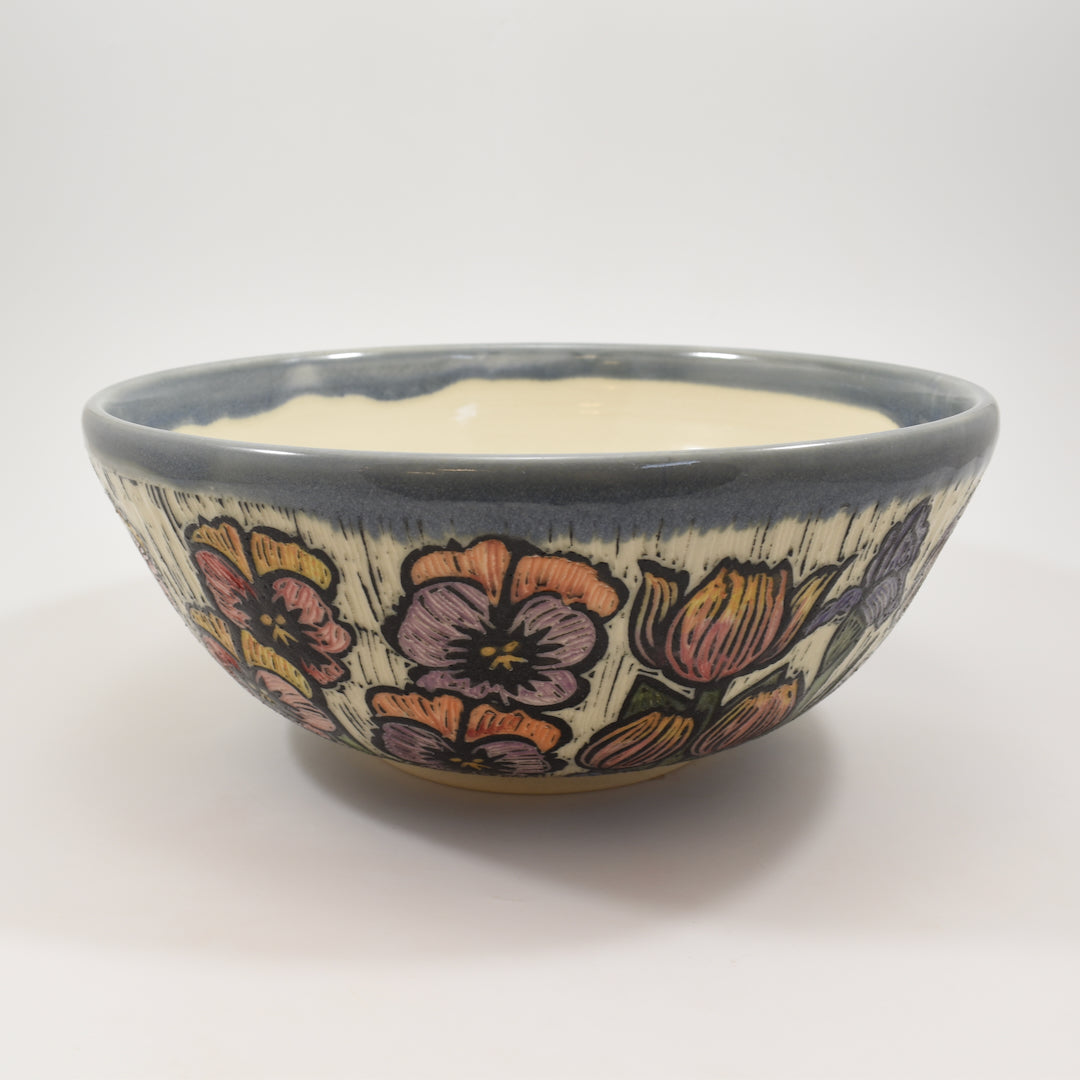 Bowl, Large - Spring Flowers, Light Blue