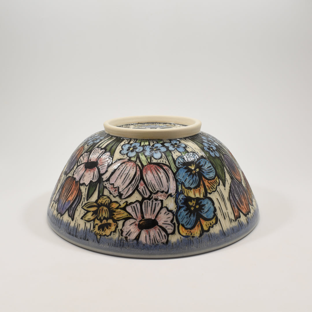 Large Bowl - Spring Flowers, Light Blue