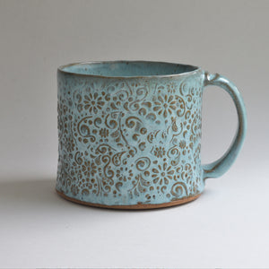 Medium Turquoise Floral Mug