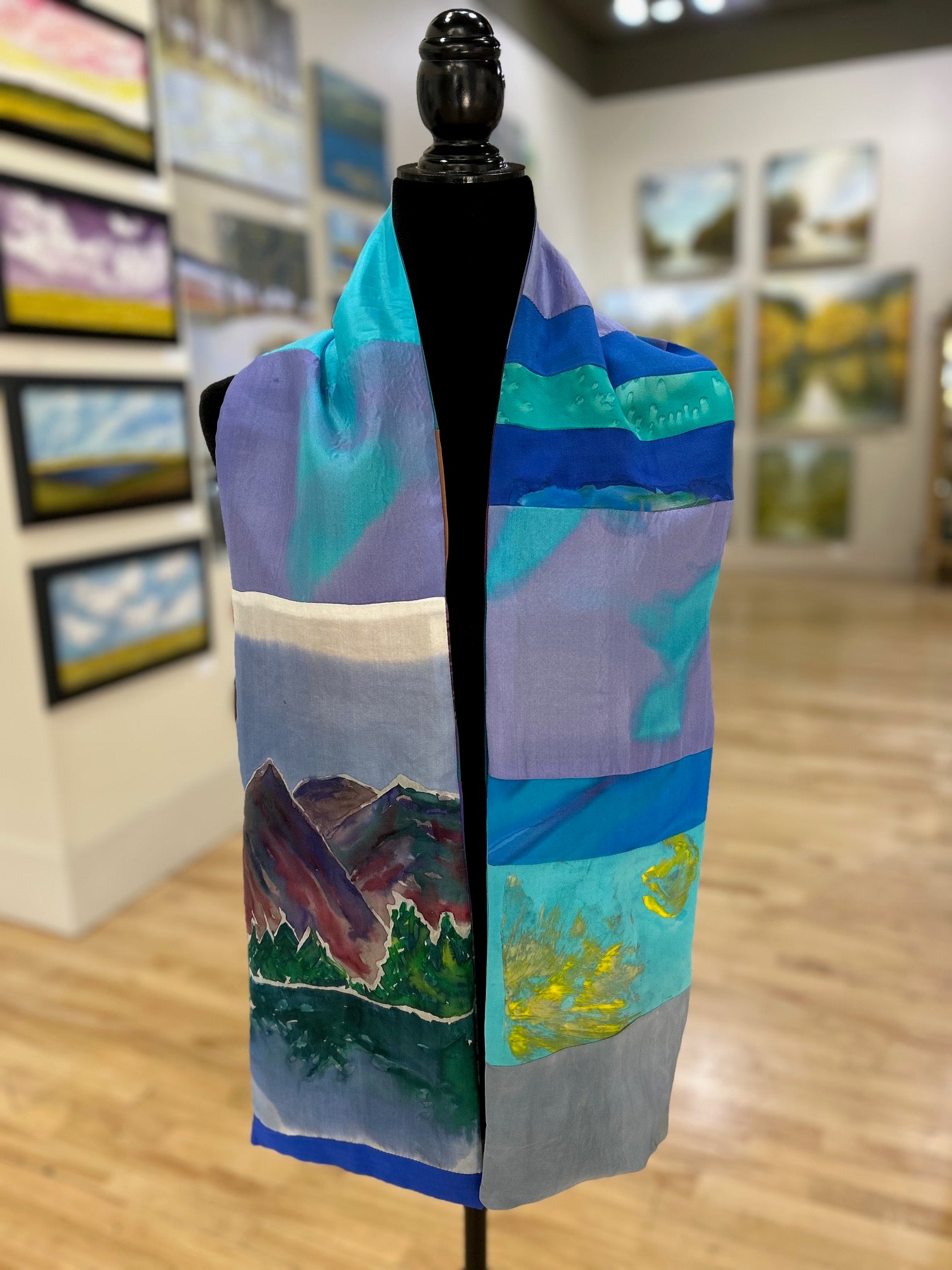 Pieced Scarf - Handpainted Mountains