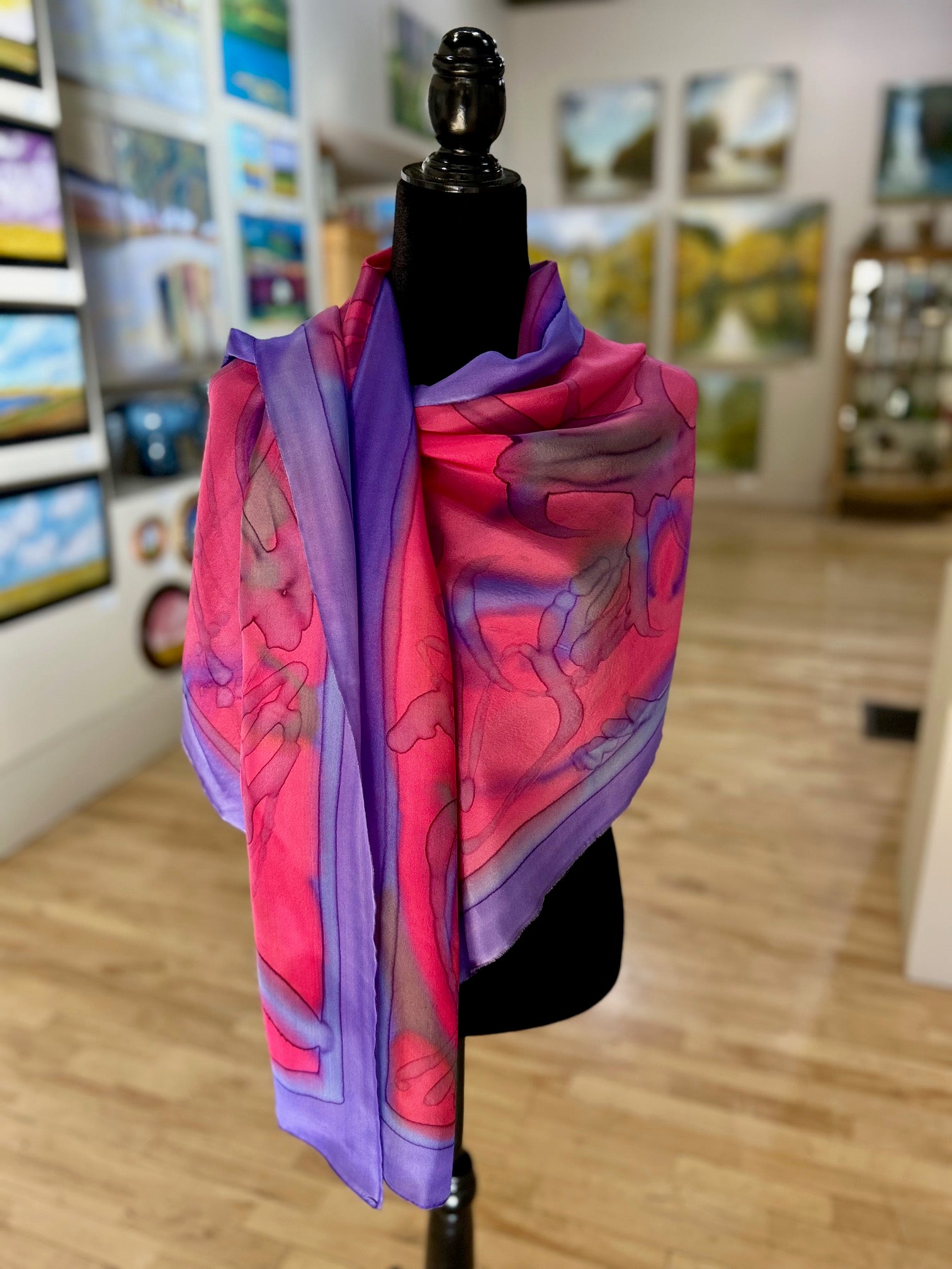 22" x 70" Silk Scarf - Fuschia with Purple Border