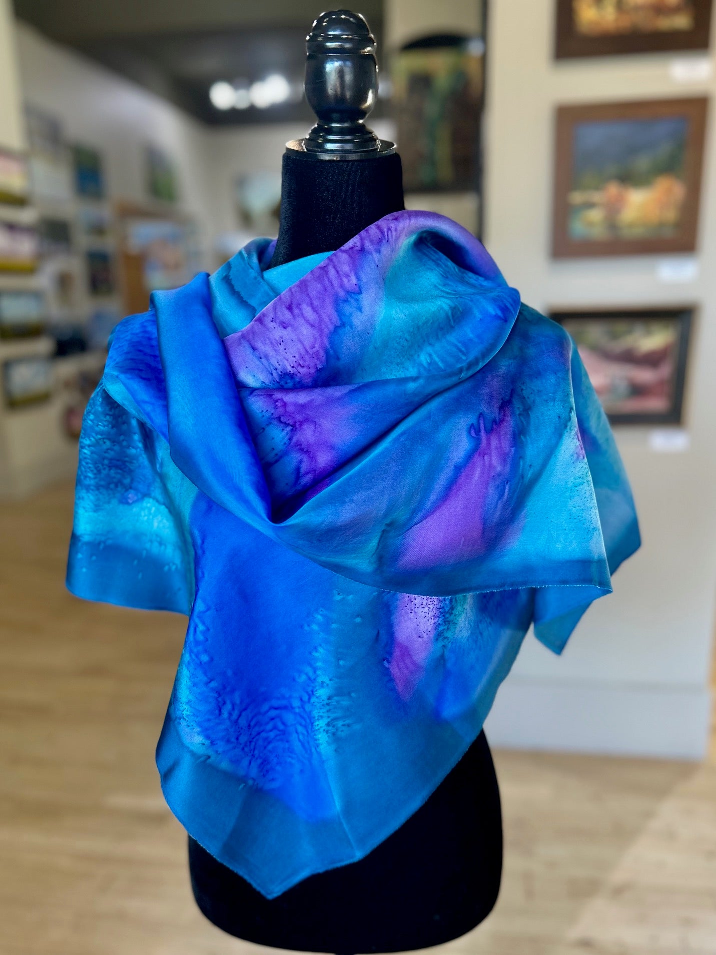 22" x 70" Silk Scarf - Aegean Blues & Purple
