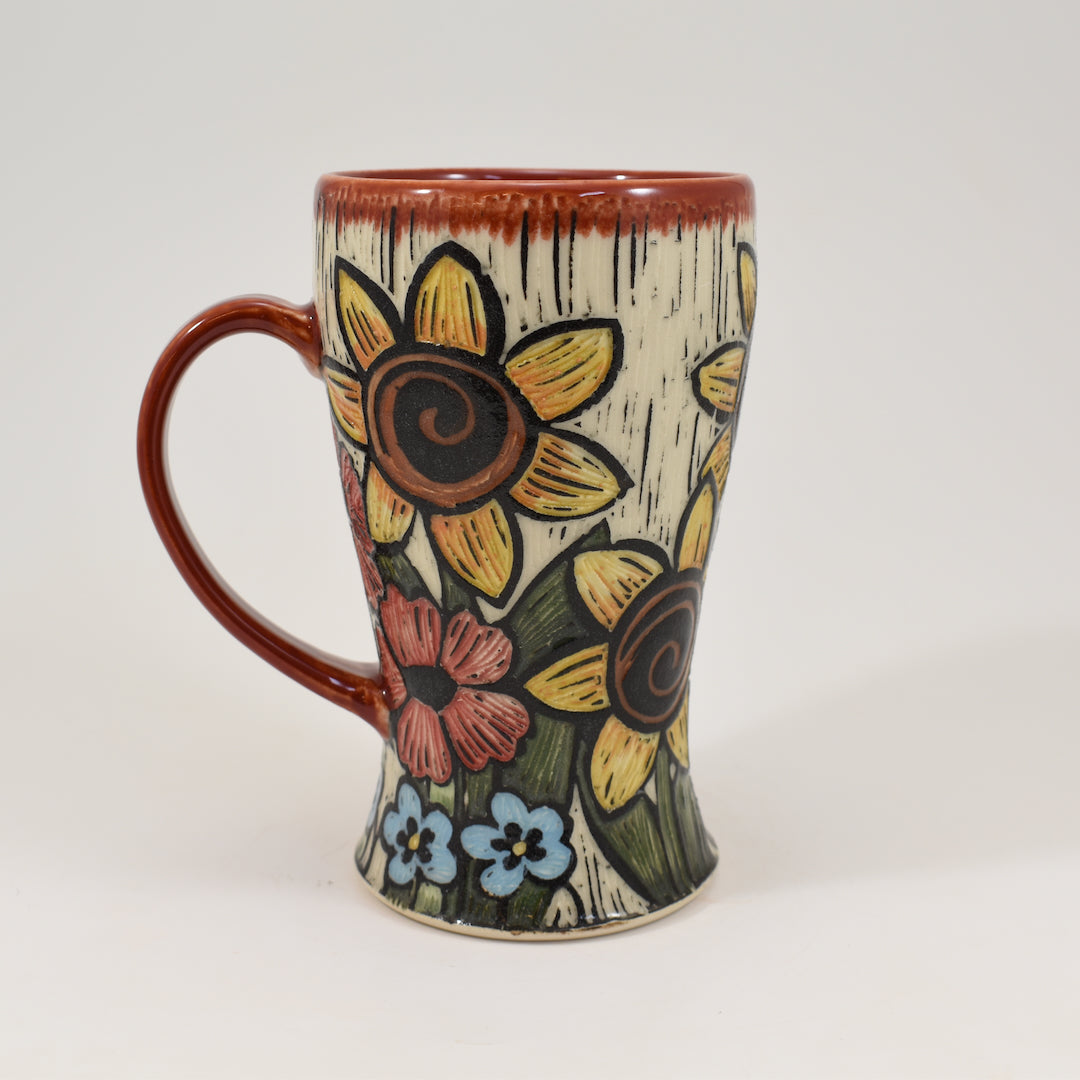Tall Mug - Sunflowers, Red
