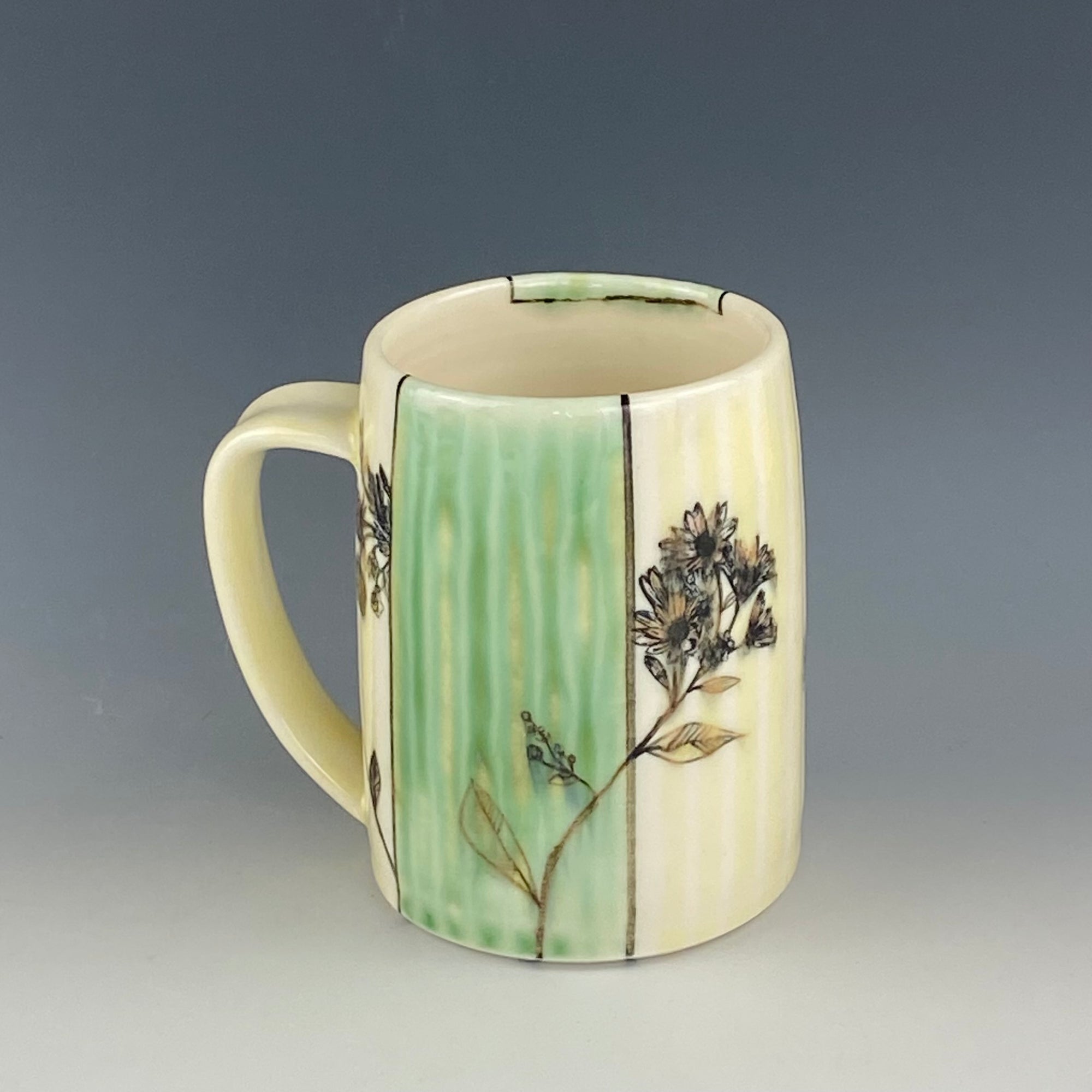 Green Striped Floral Mug 5