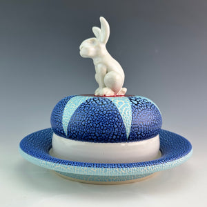 Bunny Butter Dish - Blue, Red & White