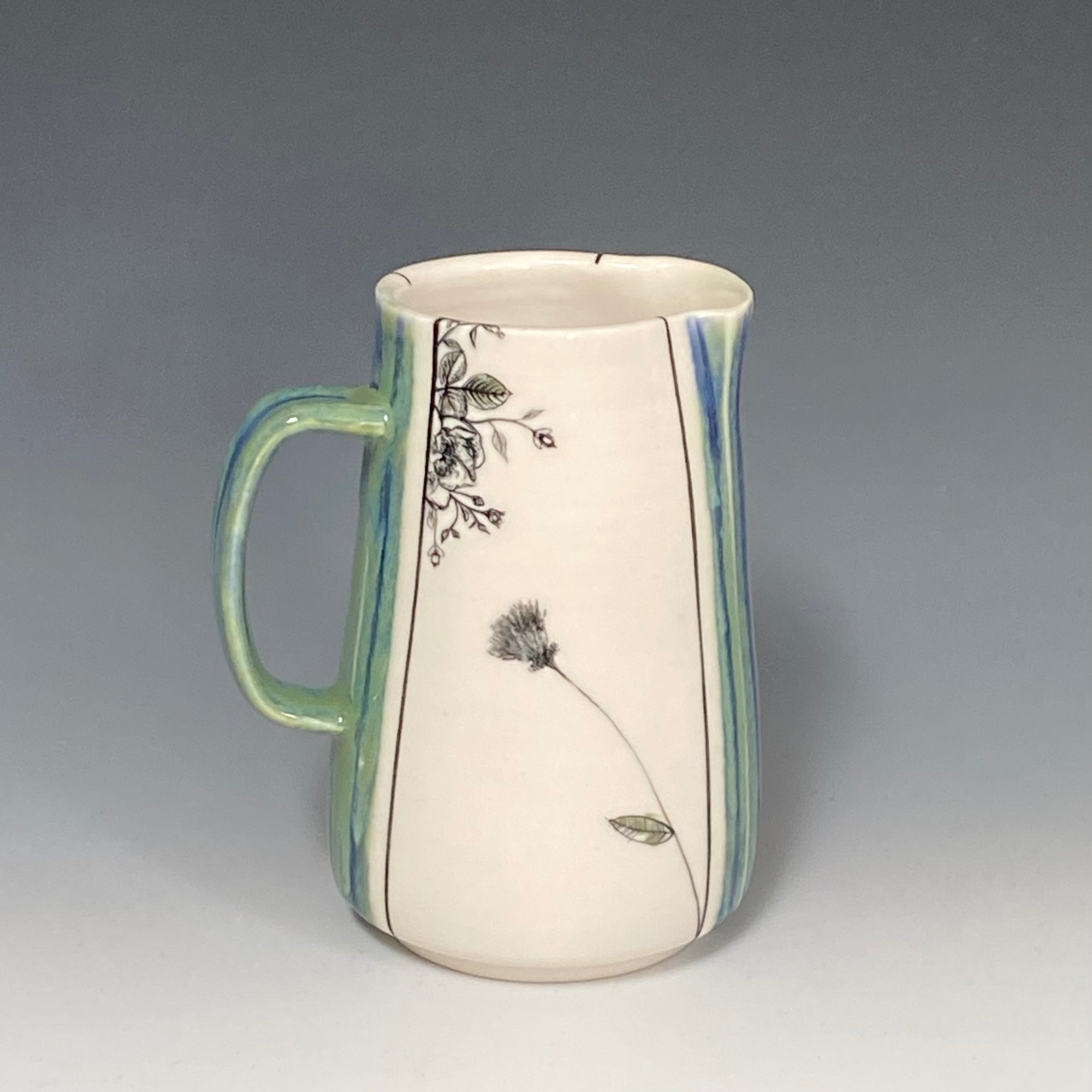 Pitcher - Green Striped Floral