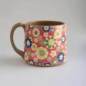 Rustic Medium Mug - Red Retro Florals