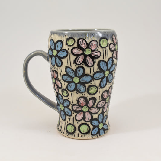 Tall Mug - Rainbow Daisy, Light Blue
