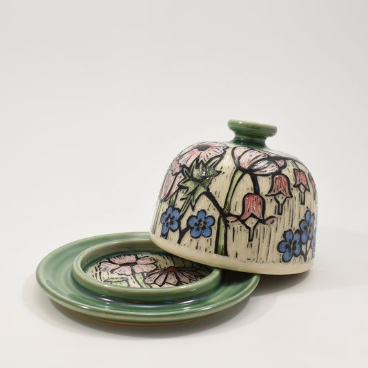 Butter Dish - Spring Flowers, Green