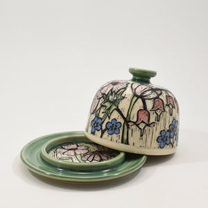 Butter Dish - Spring Flowers, Green