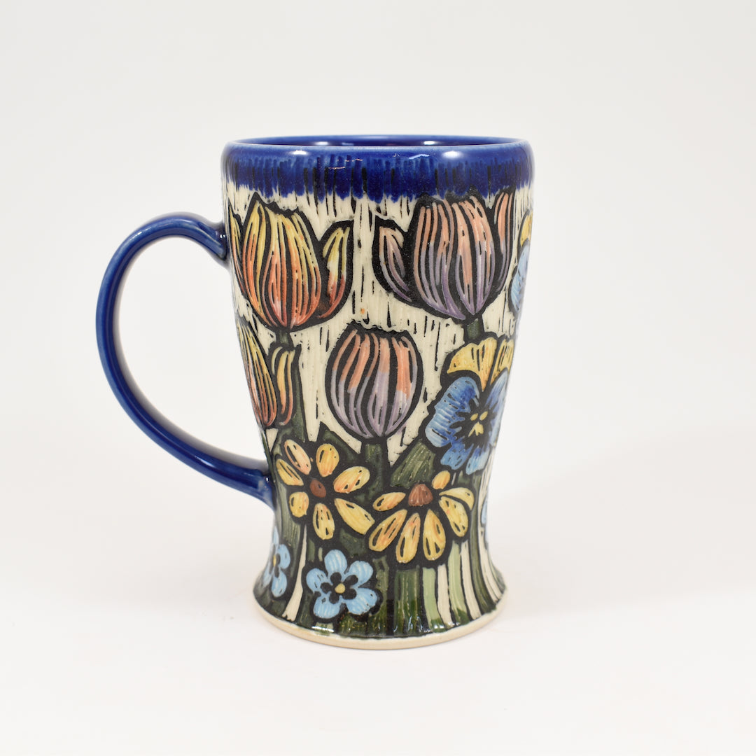 Tall Mug - Spring Flowers, Cobalt