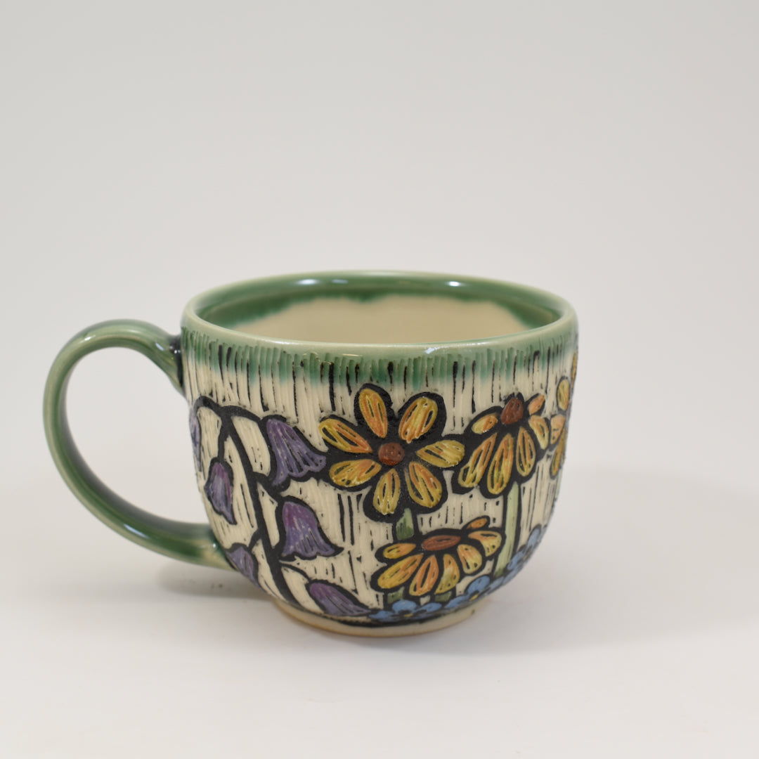 Teacup - Rainbow Daisy, Green