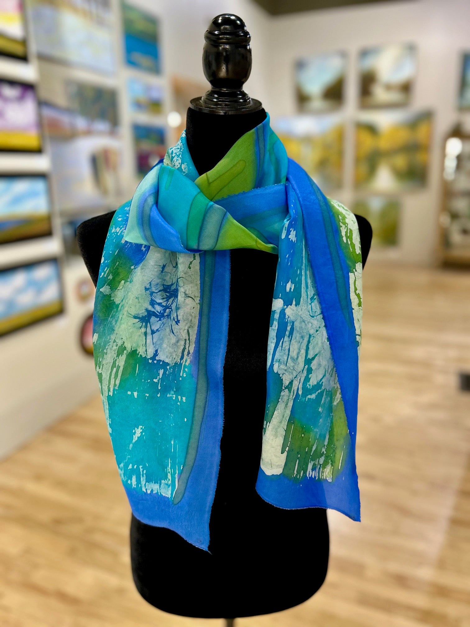 Batik Scarf - Bright Blue & Apple Green