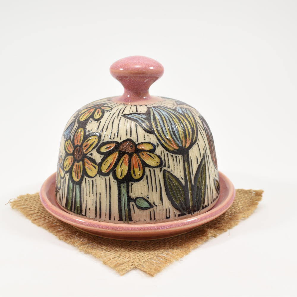 Butter Dish - Spring Flowers, pink