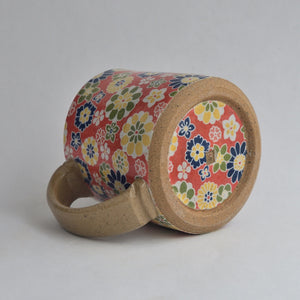 Rustic Medium Mug - Red Retro Florals