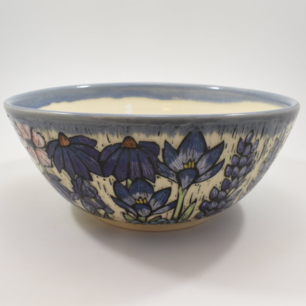 Lg Bowl - Spring Flowers, light blue