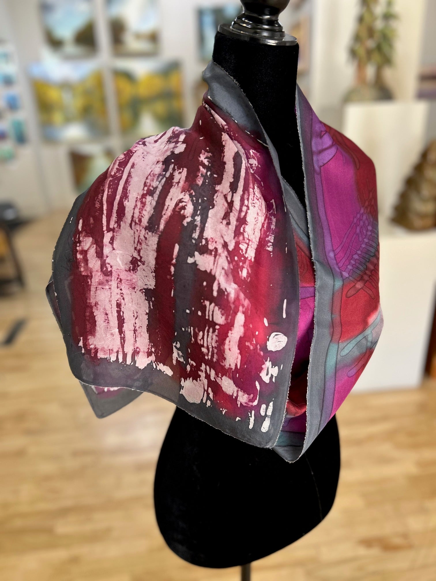 Batik Scarf - Grey & Merlot