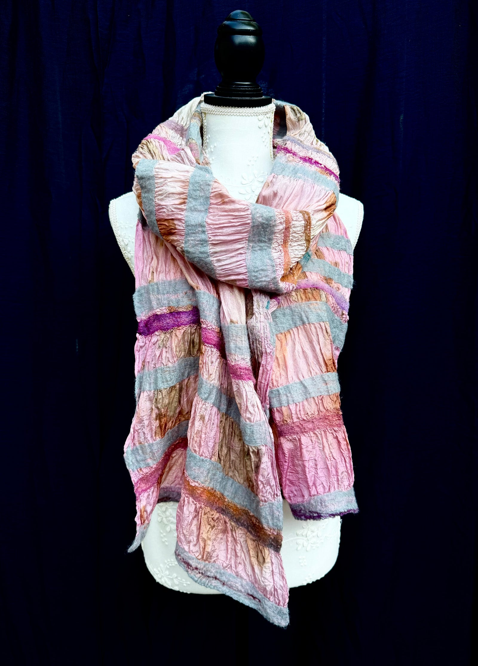 Scarf - Pink Nuno Felted Silk Striped