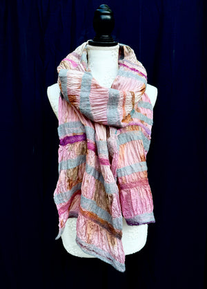 Scarf - Pink Nuno Felted Silk Striped
