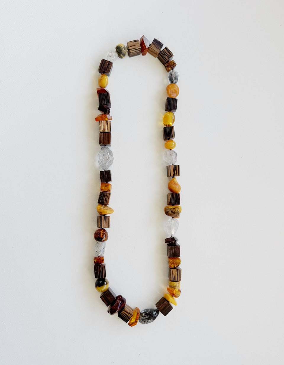 Amber, Mountain Crystal & Ebony Necklace