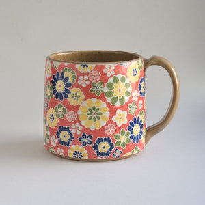 Rustic Medium Mug - Red Retro Florals
