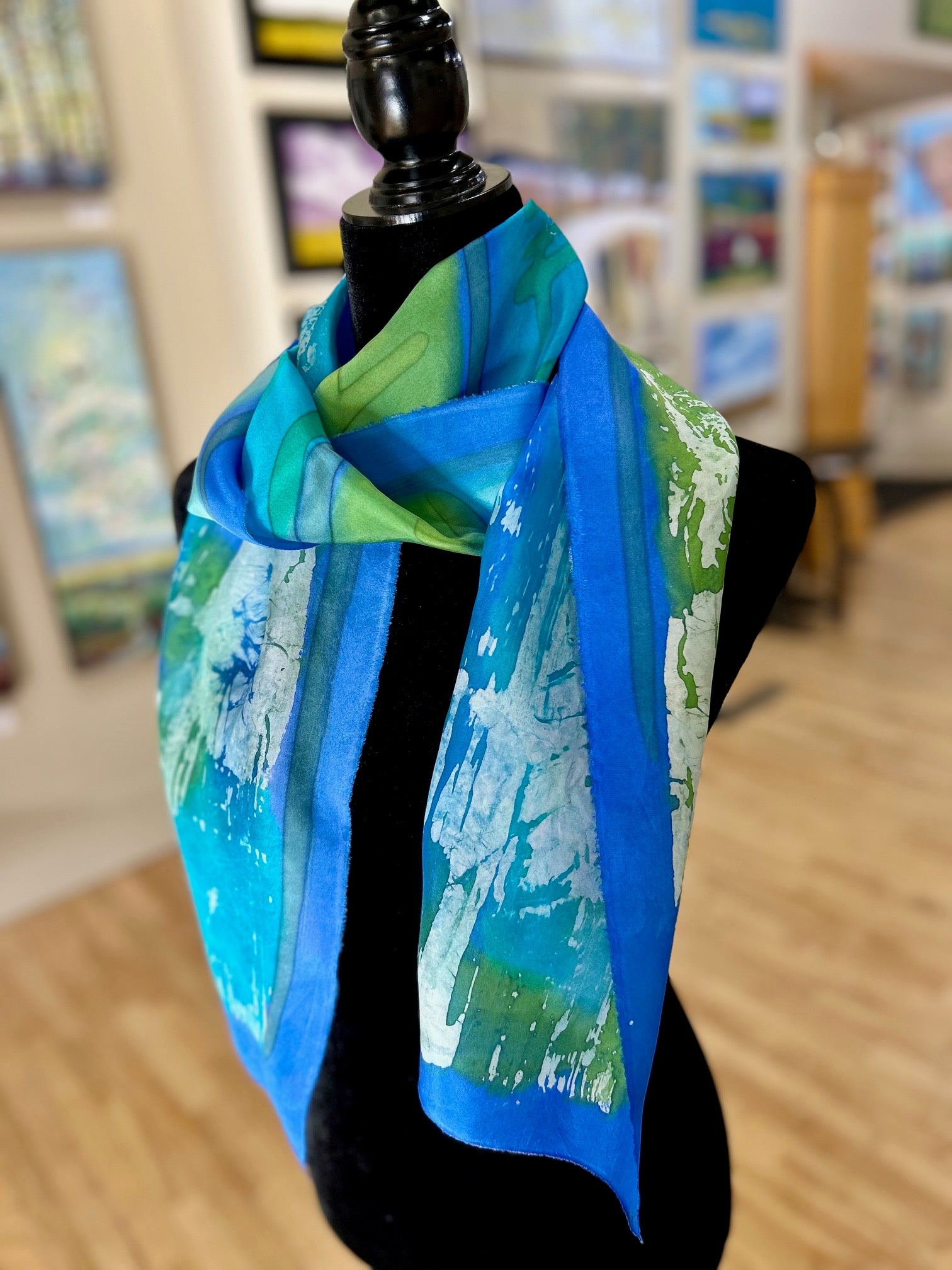 Batik Scarf - Bright Blue & Apple Green