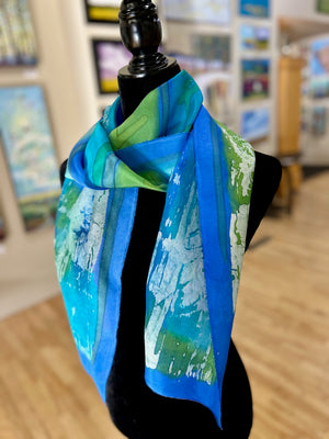 Batik Scarf - Bright Blue & Apple Green