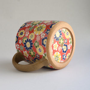 Rustic Medium Mug - Red Retro Florals
