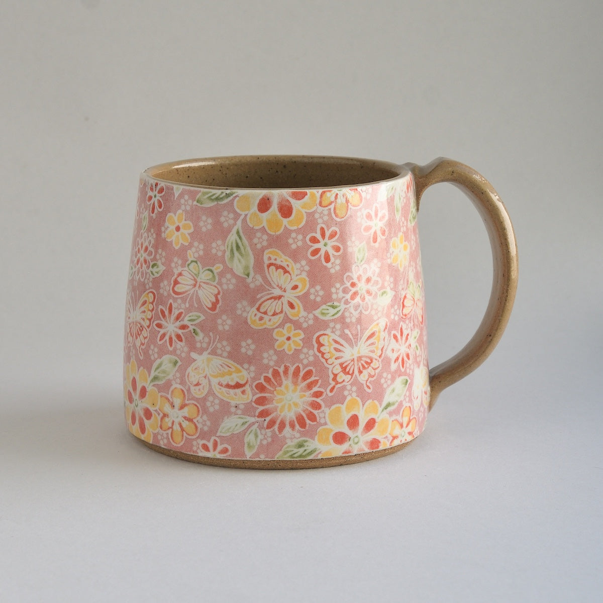 Rustic Medium Mug - Pink Florals and Butterflies