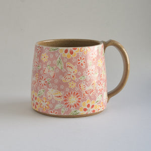 Rustic Medium Mug - Pink Florals and Butterflies