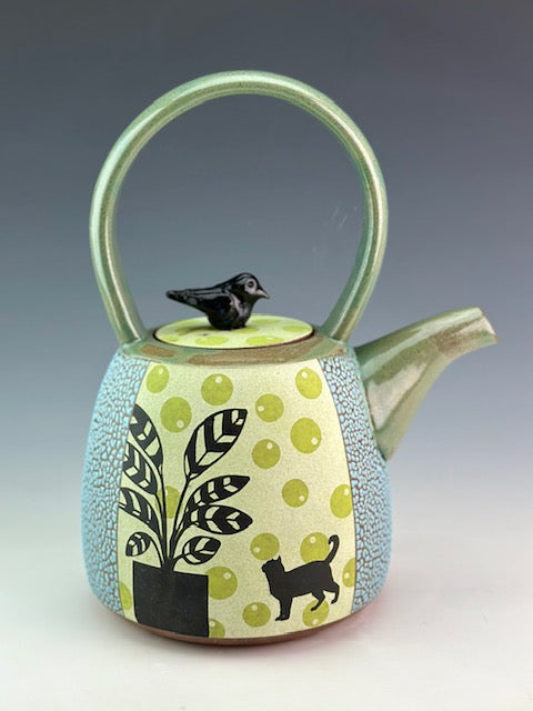 Teapot with Cat & Bird
