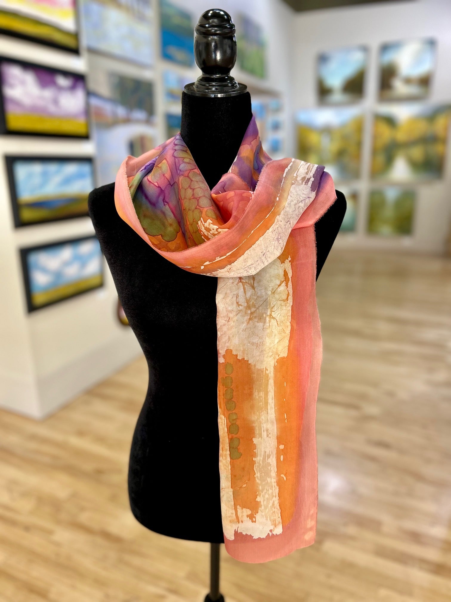 Batik Scarf - Peach, Blush, Purple & Spring Green