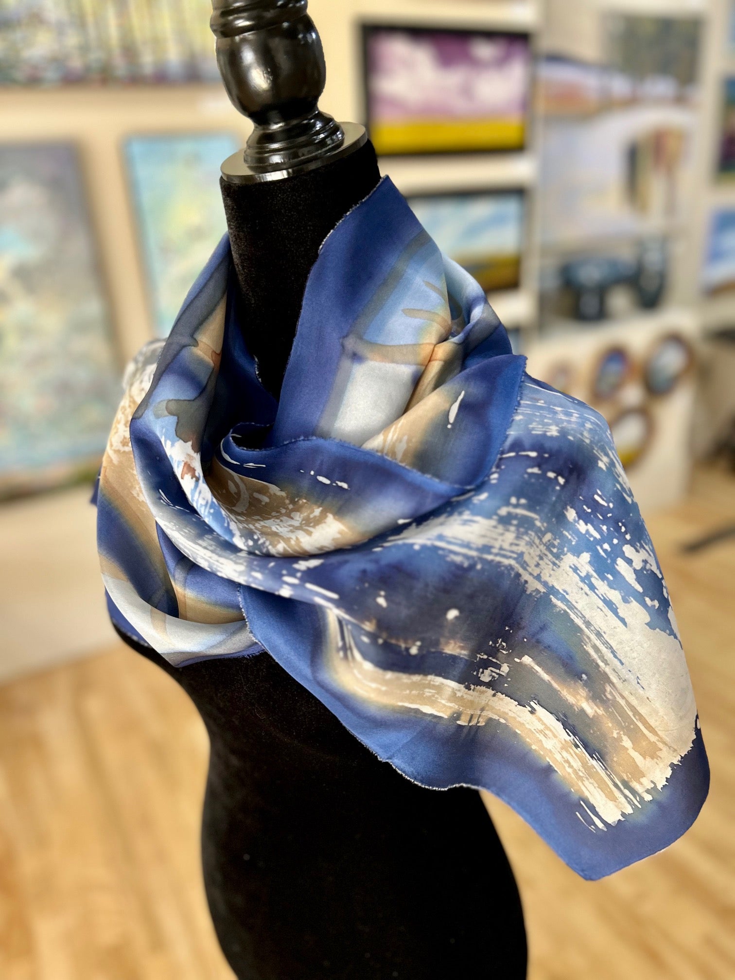 Batik Scarf - Indigo, White & Tan