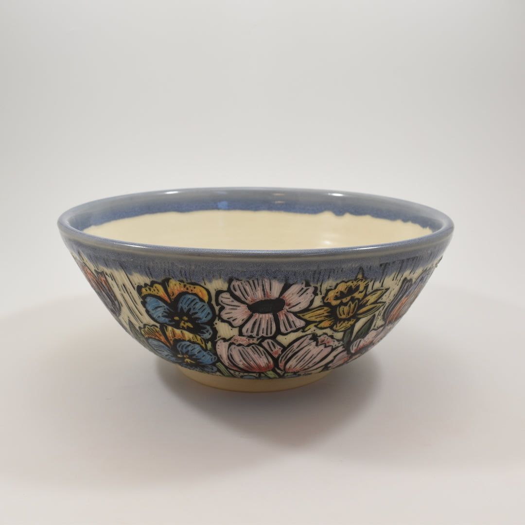 Large Bowl - Spring Flowers, Light Blue